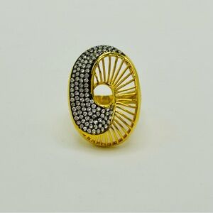 Vermeil Over 925 Sterling Silver Bold Spiral Cutout CZ Ring Sz 6